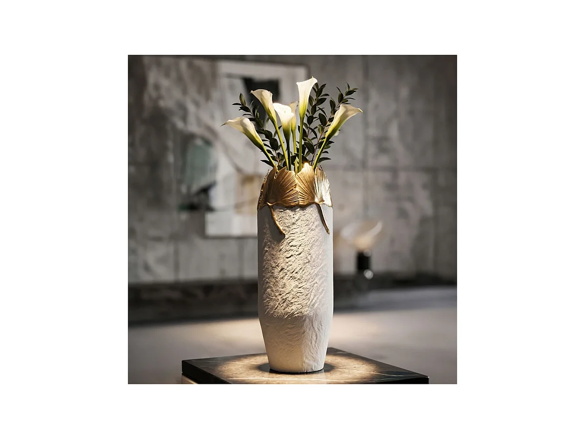 Vase Déco en Métal "Aurrea" 55cm Blanc & Or