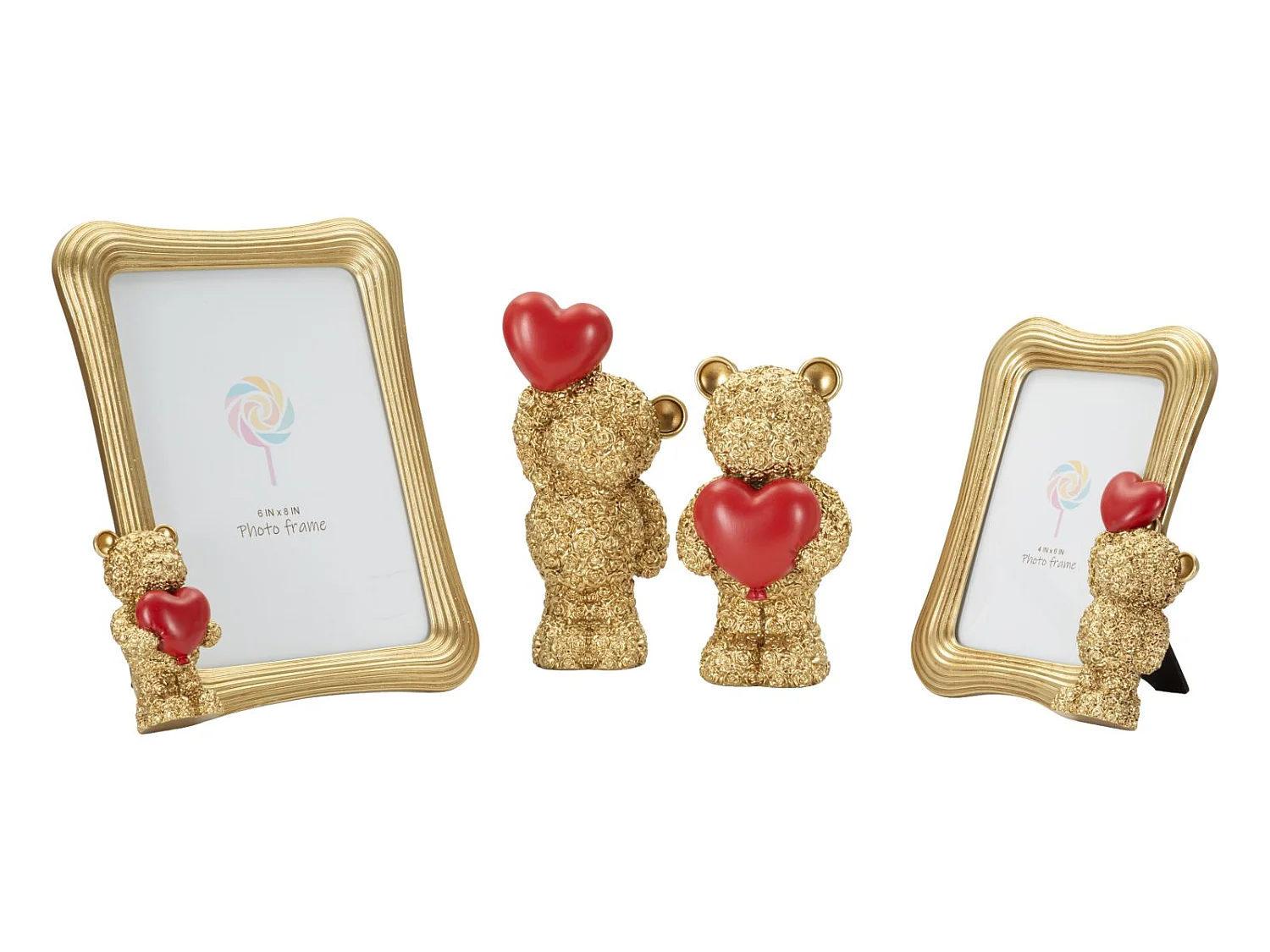 Statuette Ourson Ballon Cœur "Teddy" 18cm Or