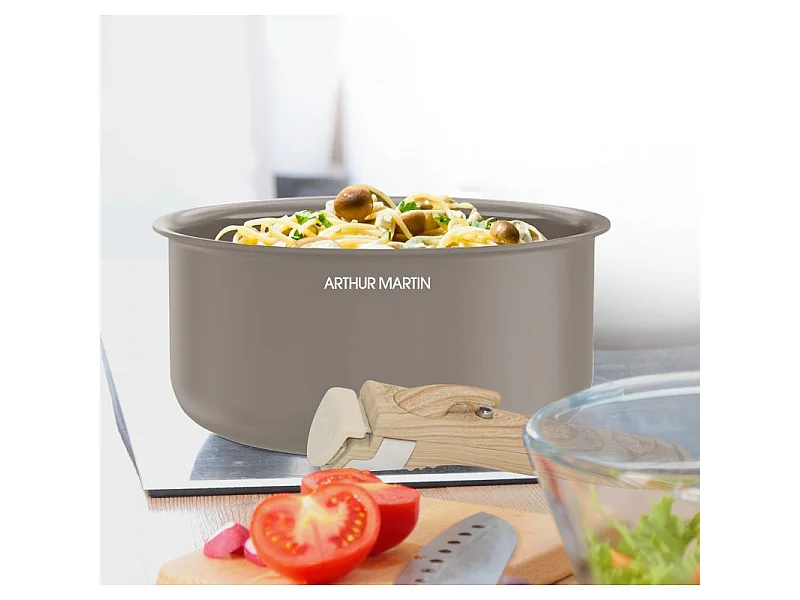 Set de 3 casseroles 16-18-20 cm poignée amovible Taupe Arthur Martin AM1122