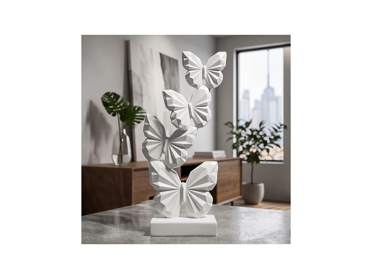Statuette Papillons sur Socle "Farfalla" 26cm Blanc