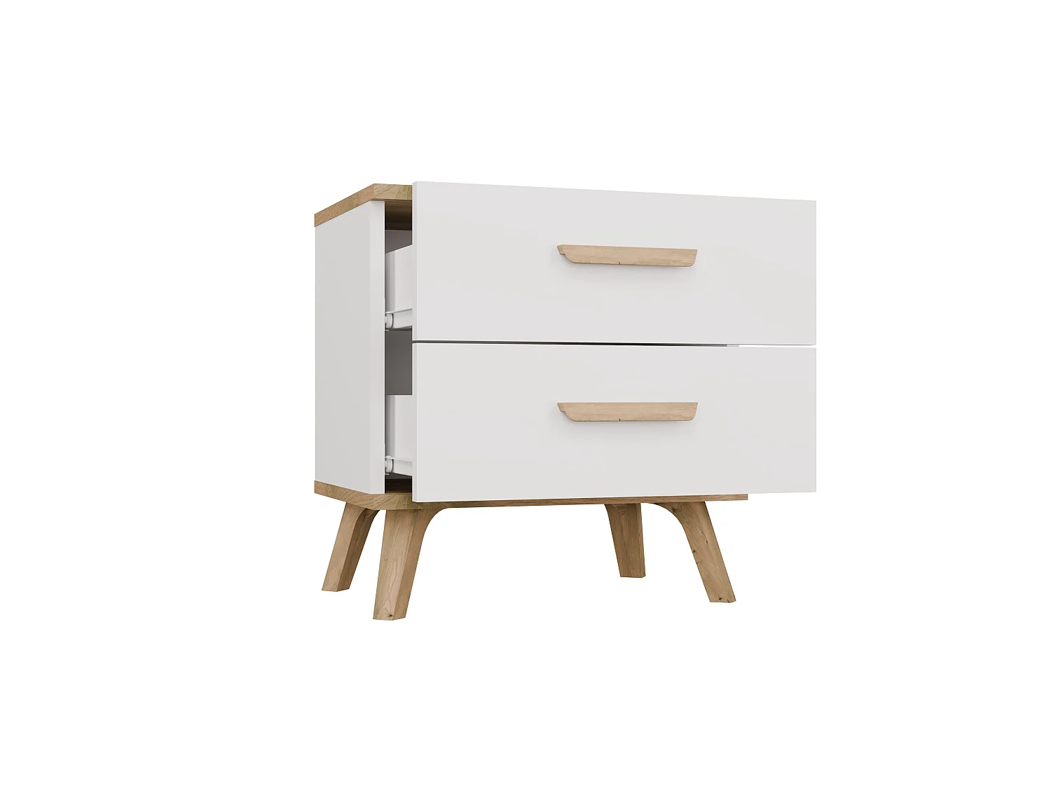 Comodino moderno 45x47 cm con 2 cassetti bianco e rovere COT9