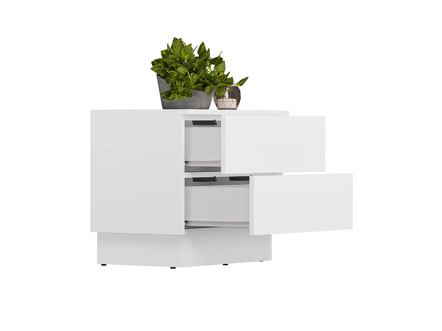Comodino moderno 55x48 cm con 2 cassetti bianco COT2
