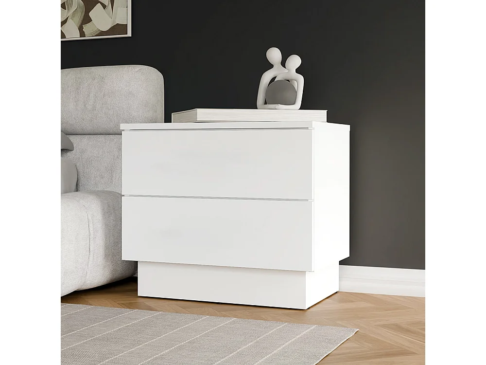 Comodino moderno 55x48 cm con 2 cassetti bianco COT2