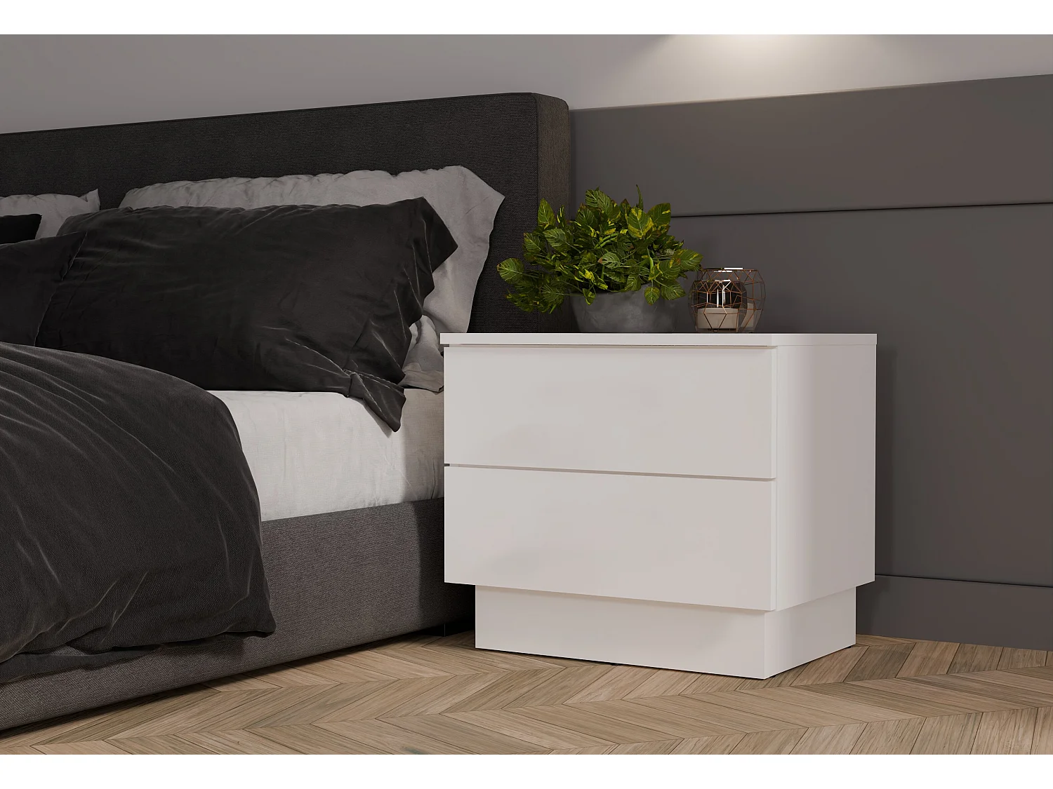 Comodino moderno 55x48 cm con 2 cassetti bianco COT2