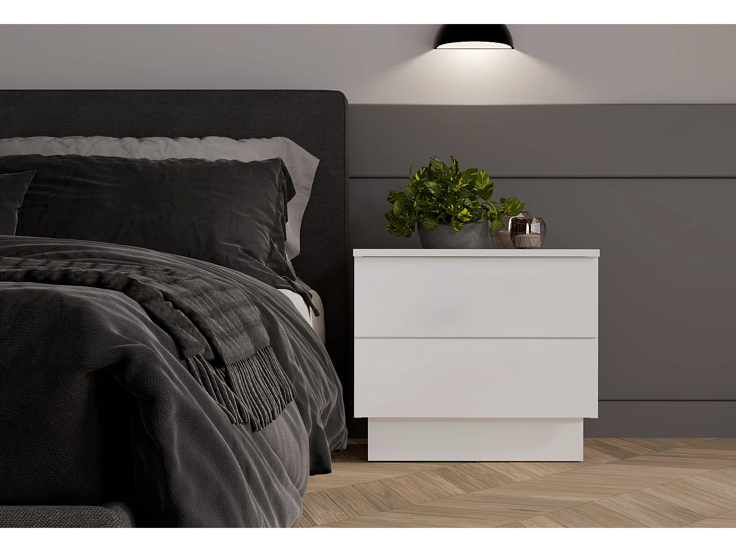 Comodino moderno 55x48 cm con 2 cassetti bianco COT2