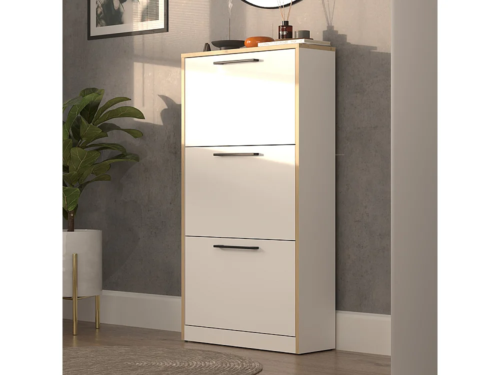 Scarpiera ingresso moderna 60x116x28 cm bianco e rovere SCAT3