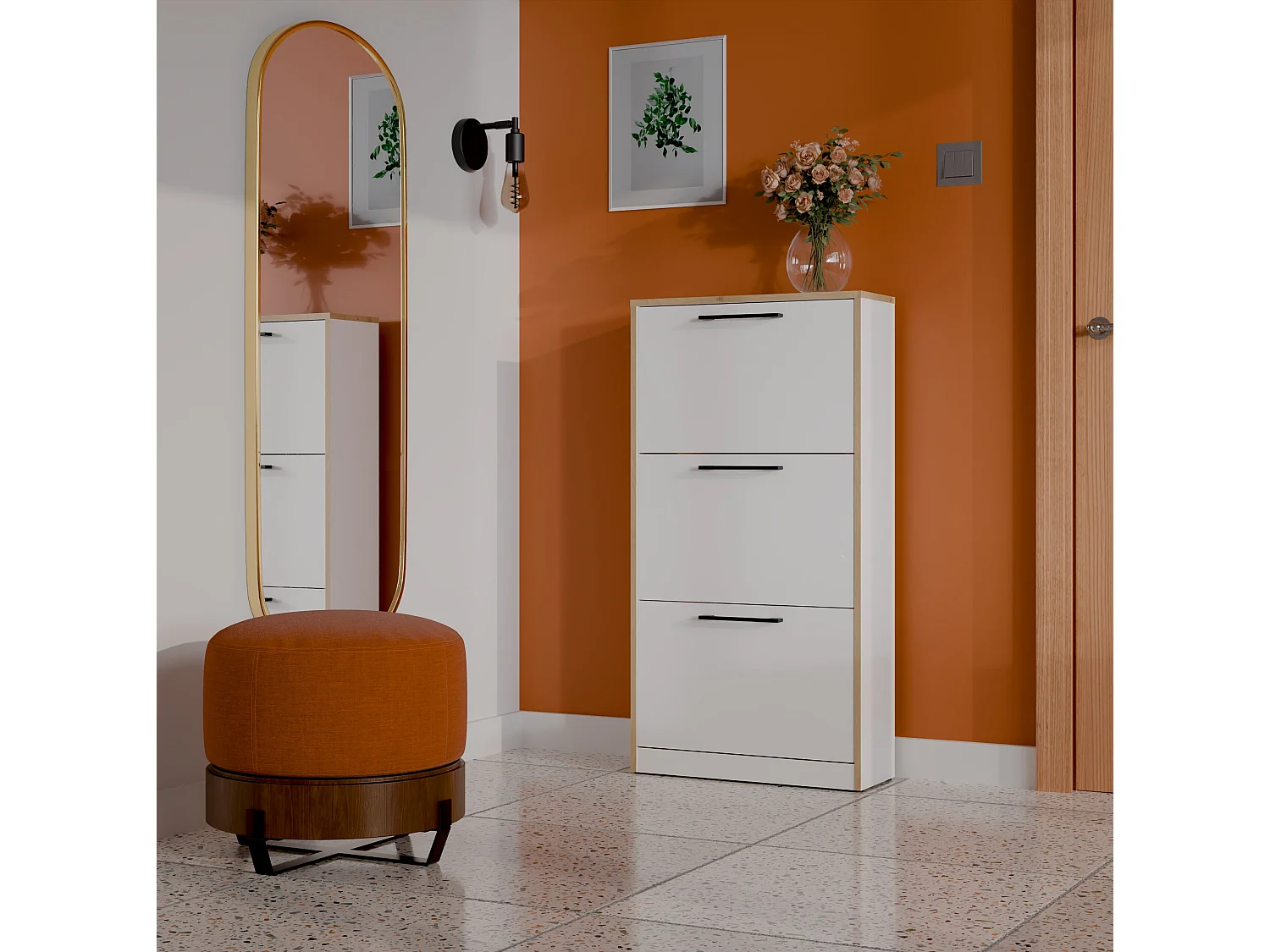 Scarpiera ingresso moderna 60x116x28 cm bianco e rovere SCAT3