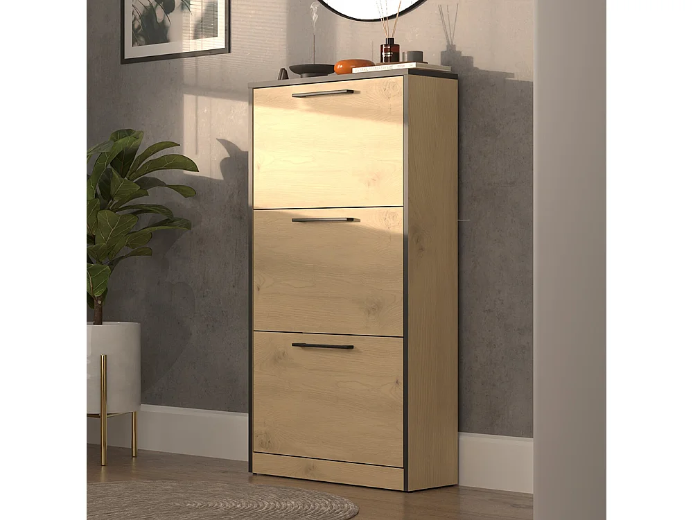 Scarpiera ingresso moderna 60x116x28 cm rovere e nero SCAT3