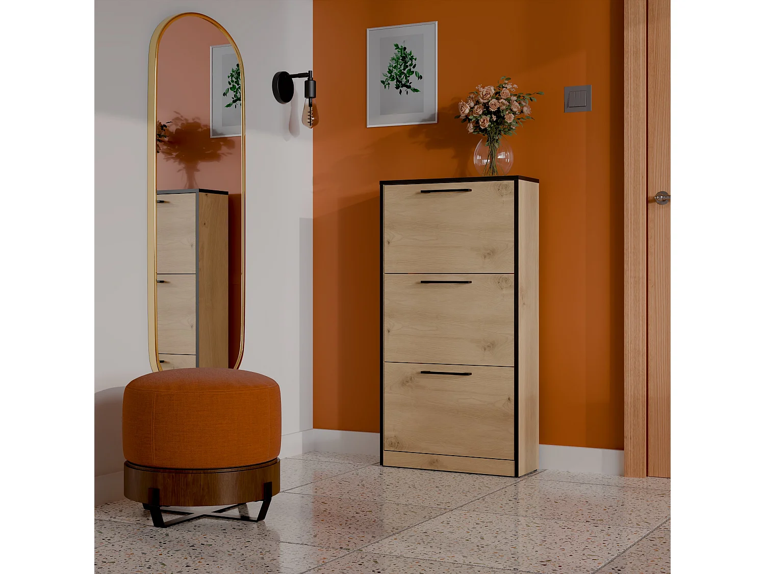 Scarpiera ingresso moderna 60x116x28 cm rovere e nero SCAT3