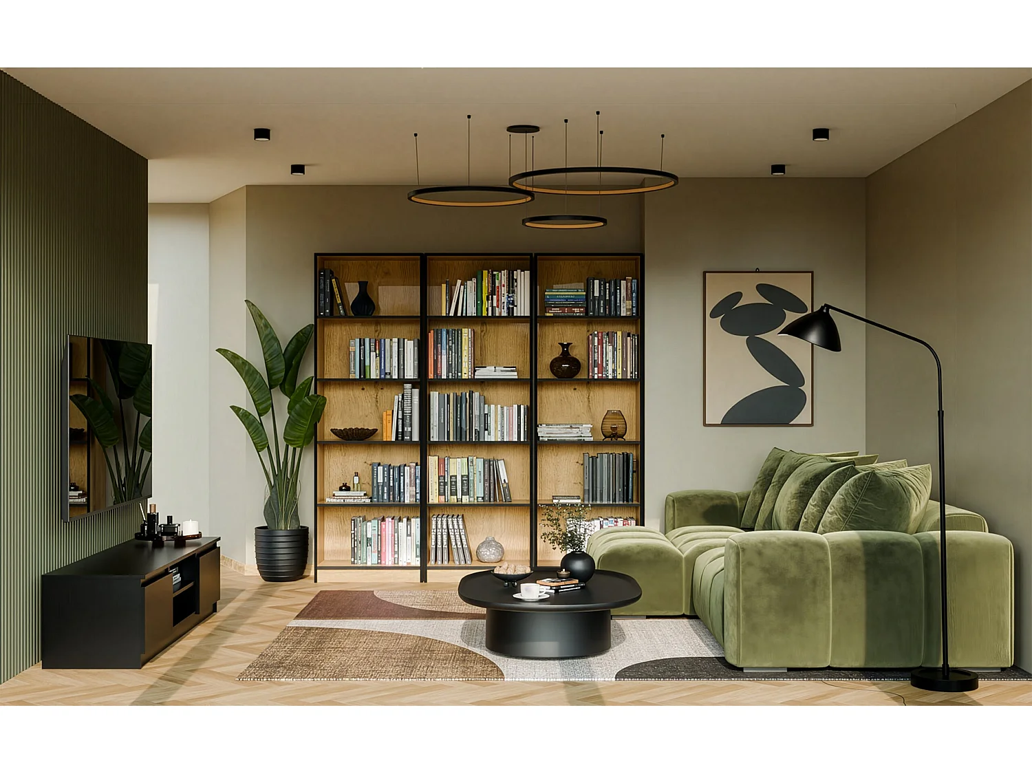 Libreria moderna 60x182x30 cm con ripiani rovere e nero LBT2
