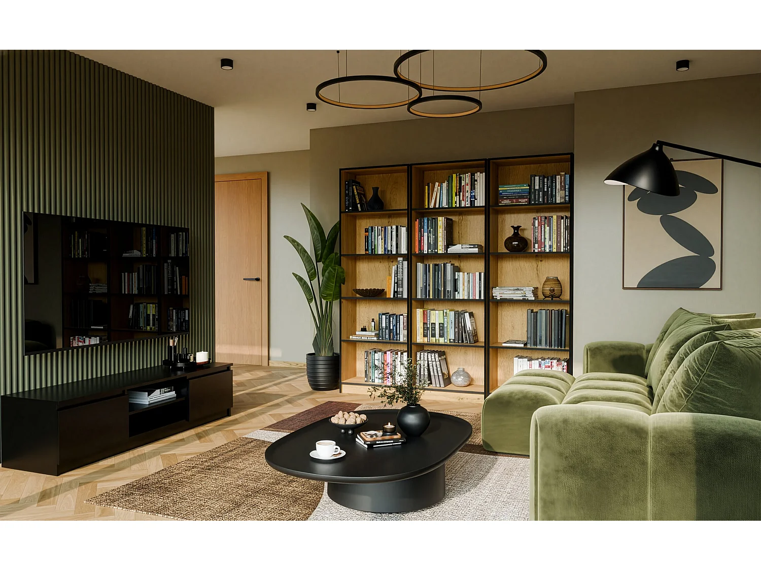 Libreria moderna 60x182x30 cm con ripiani rovere e nero LBT2