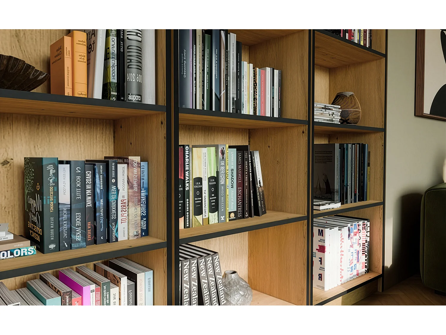 Libreria moderna 60x182x30 cm con ripiani rovere e nero LBT2
