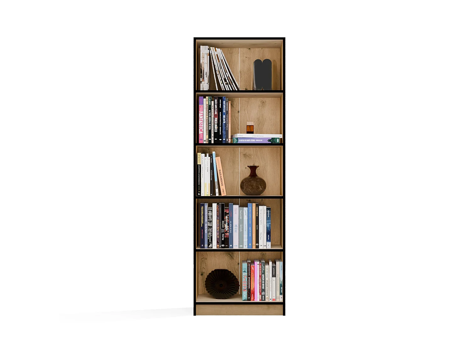 Libreria moderna 60x182x30 cm con ripiani rovere e nero LBT2