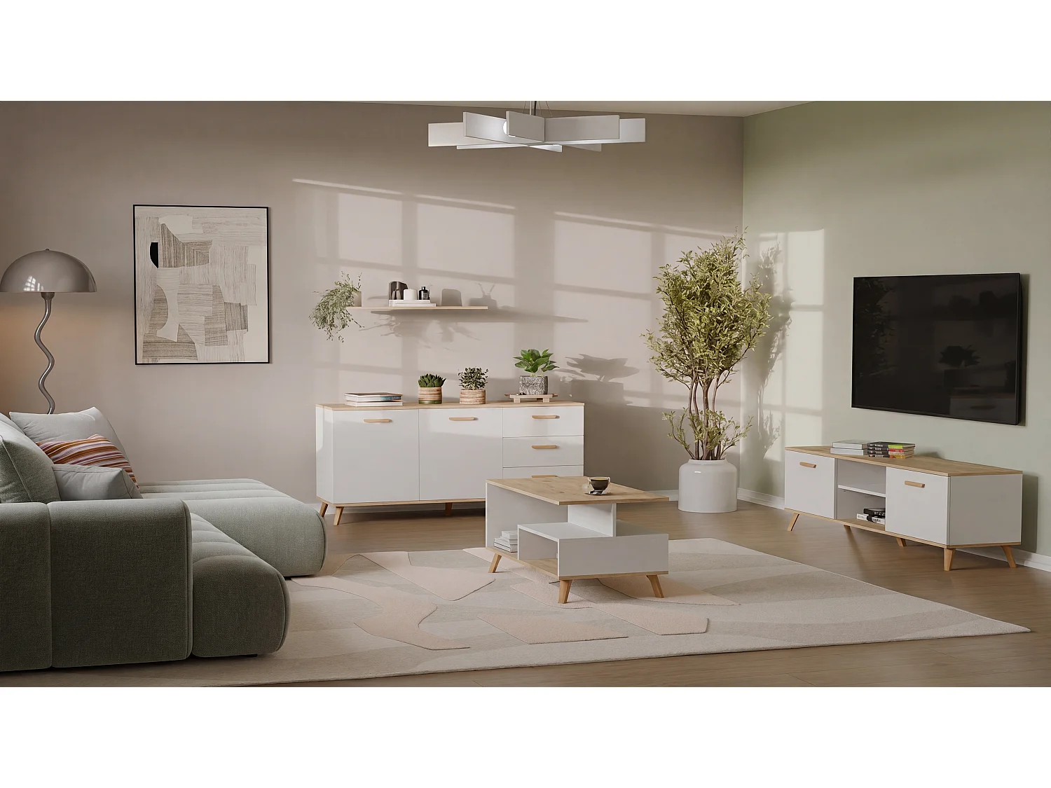 Tavolino da salotto 90x48 cm bianco e rovere TST18