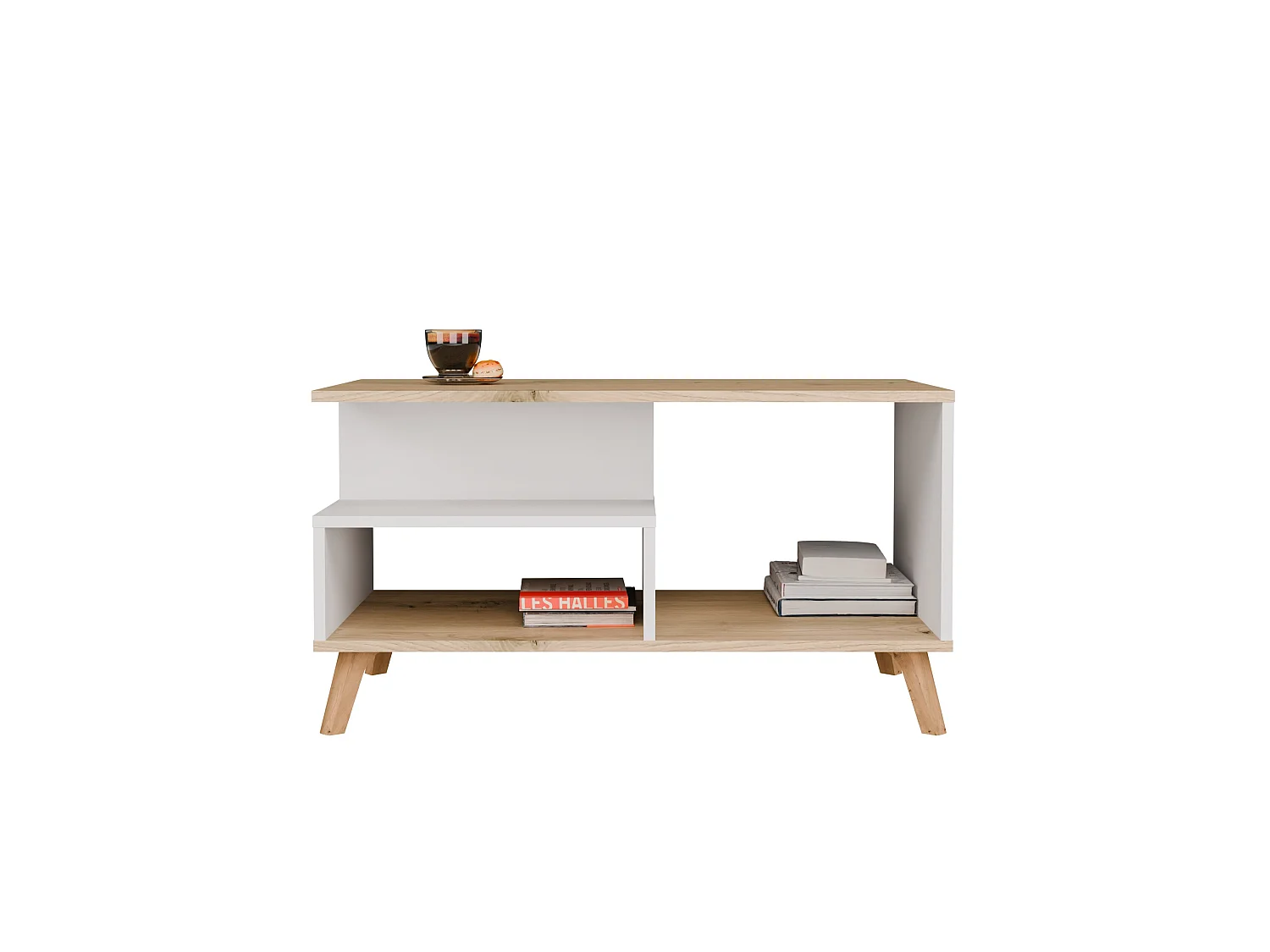Tavolino da salotto 90x48 cm bianco e rovere TST18