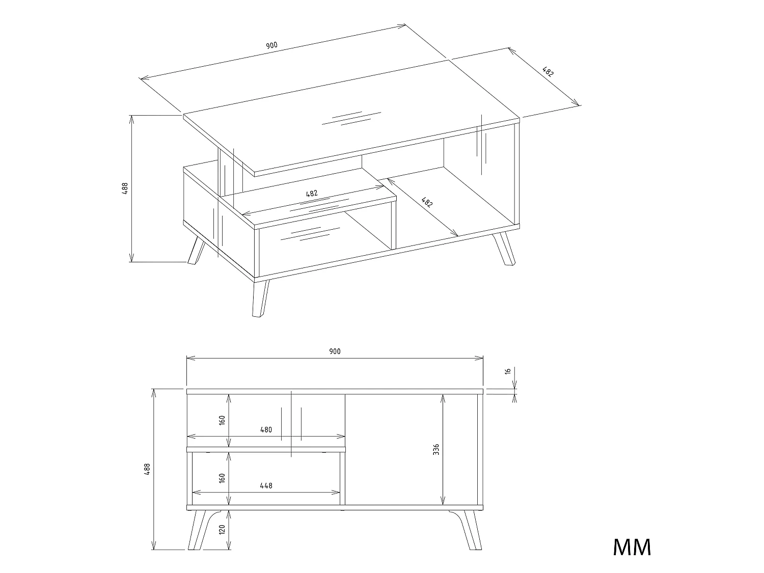 Tavolino da salotto 90x48 cm bianco e rovere TST18