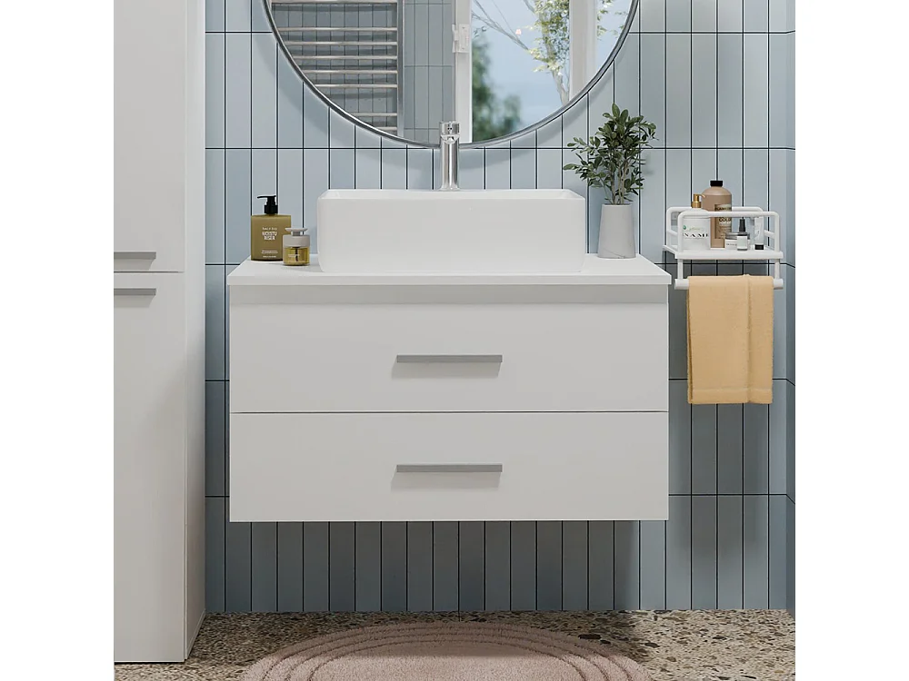 Mobile bagno sospeso 80cm con lavabo d’appoggio bianco MLBT6