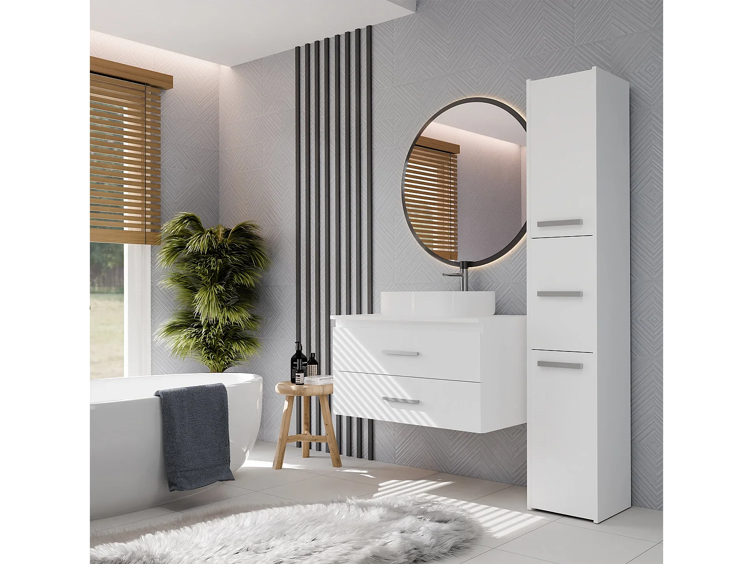 Mobile bagno sospeso 80cm con lavabo d’appoggio bianco MLBT6