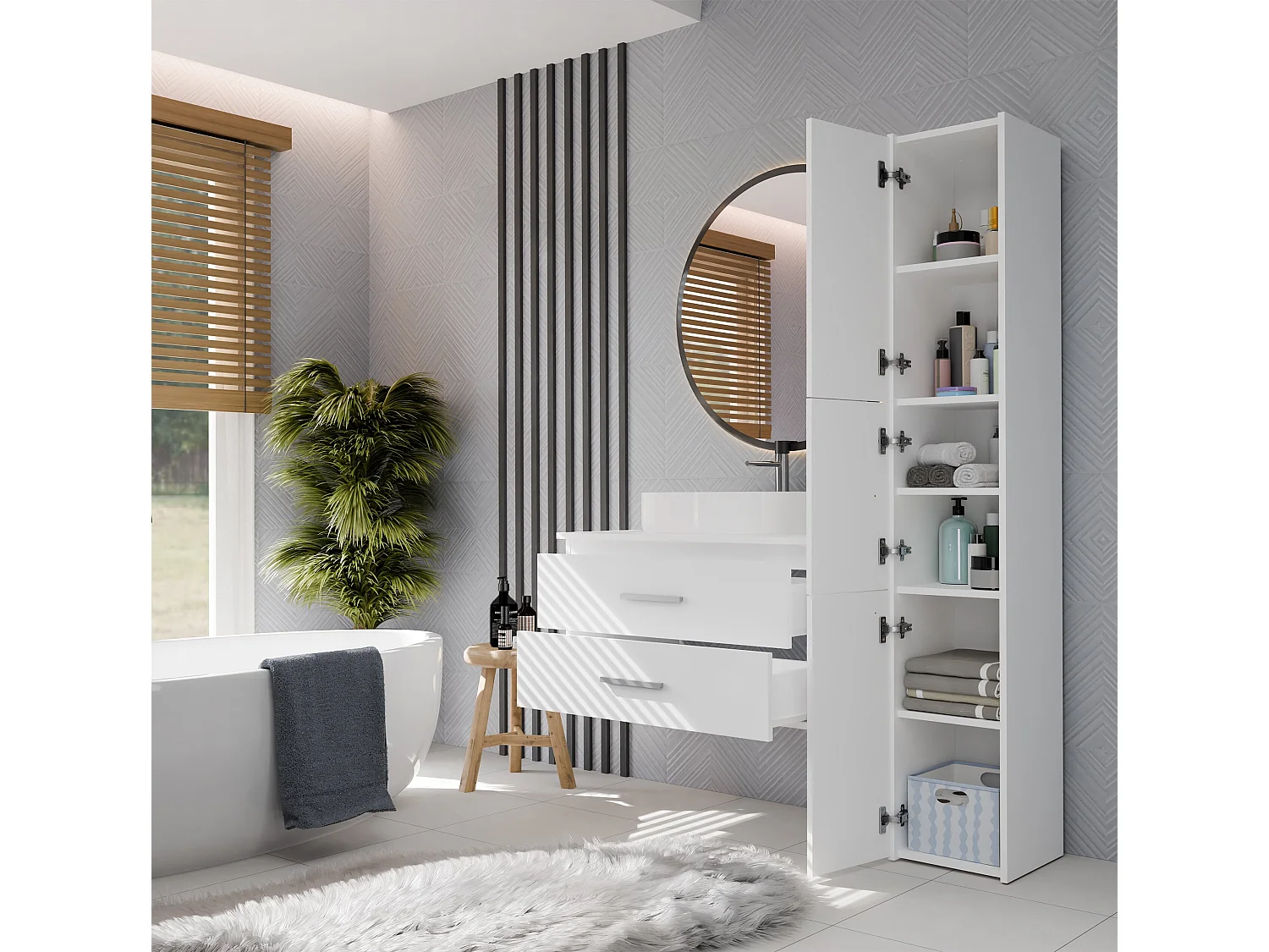 Mobile bagno sospeso 80cm con lavabo d’appoggio bianco MLBT6