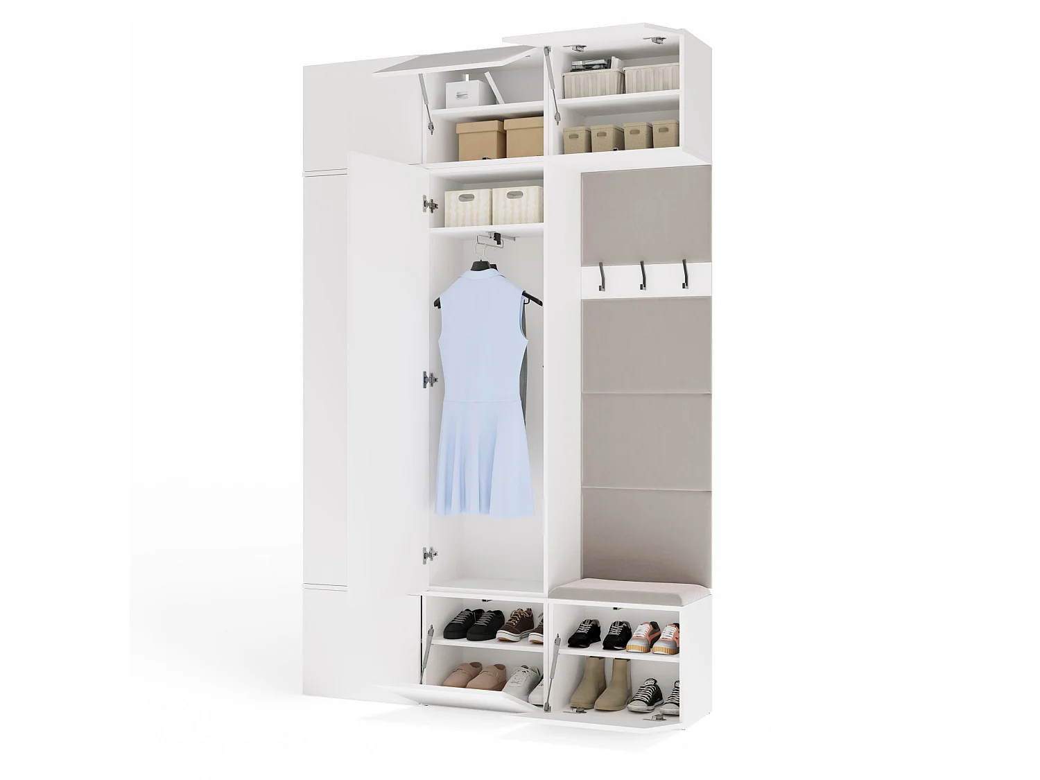 Mobile ingresso moderno 150x238 con guardaroba bianco/beige MIT11