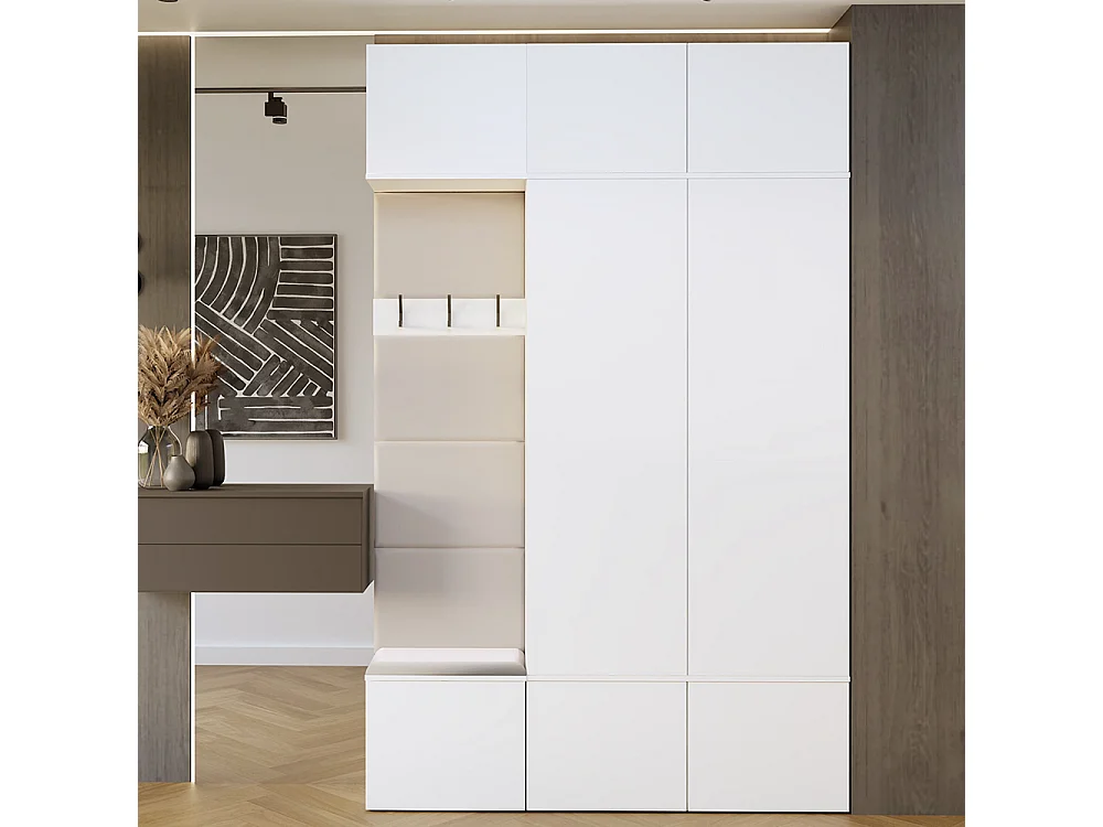 Mobile ingresso moderno 150x238 con guardaroba bianco/beige MIT11