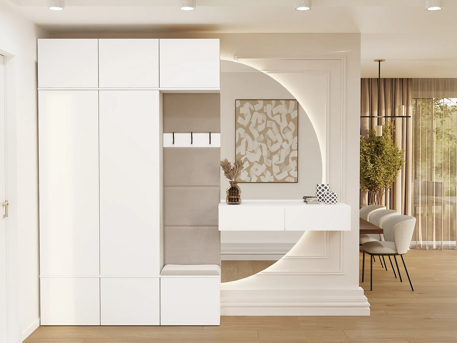 Mobile ingresso moderno 150x238 con guardaroba bianco/beige MIT11