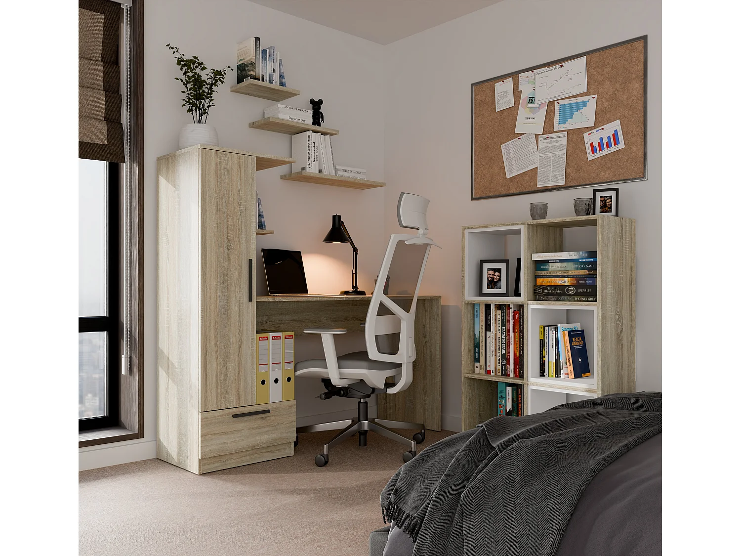Scrivania moderna 143x140 cm con armadio in rovere chiaro SCT18