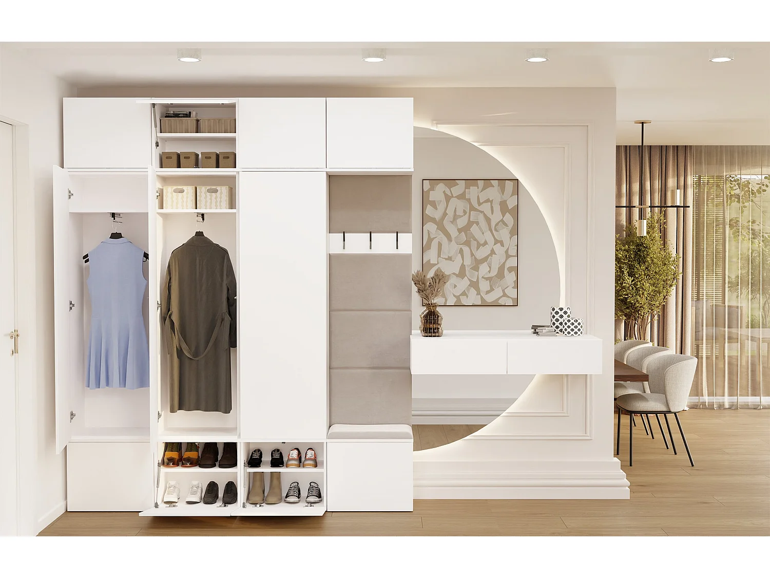 Mobile ingresso guardaroba 200x238 con panca bianco/beige MIT13