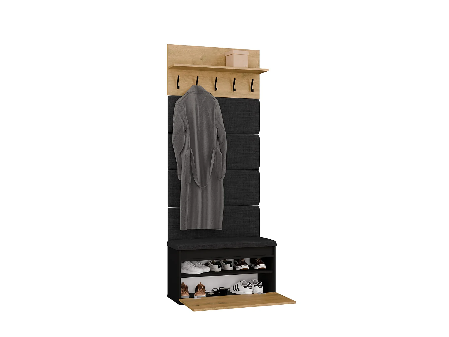 Appendiabiti con scarpiera 80x202.5 cm rovere e nero MIT20