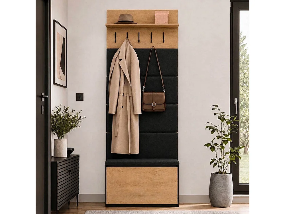 Appendiabiti con scarpiera 80x202.5 cm rovere e nero MIT20