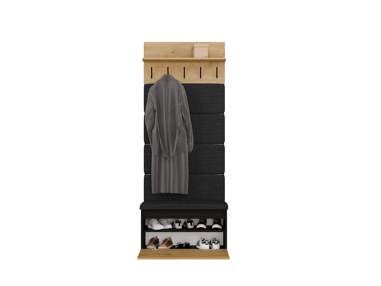 Appendiabiti con scarpiera 80x202.5 cm rovere e nero MIT20