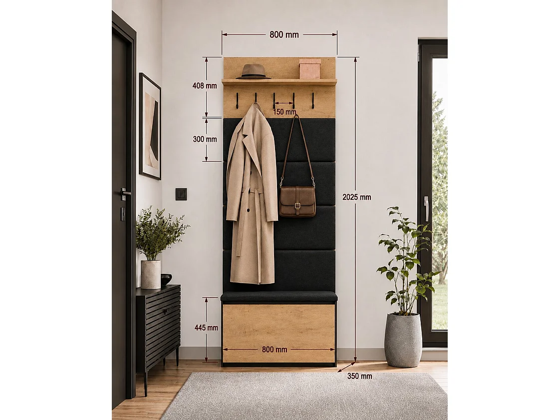 Appendiabiti con scarpiera 80x202.5 cm rovere e nero MIT20