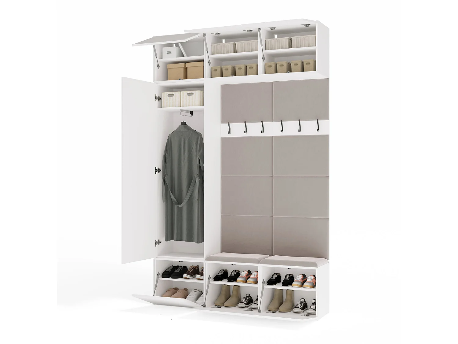 Mobile ingresso moderno 150x238 con scarpiera bianco/beige cashmere MIT10
