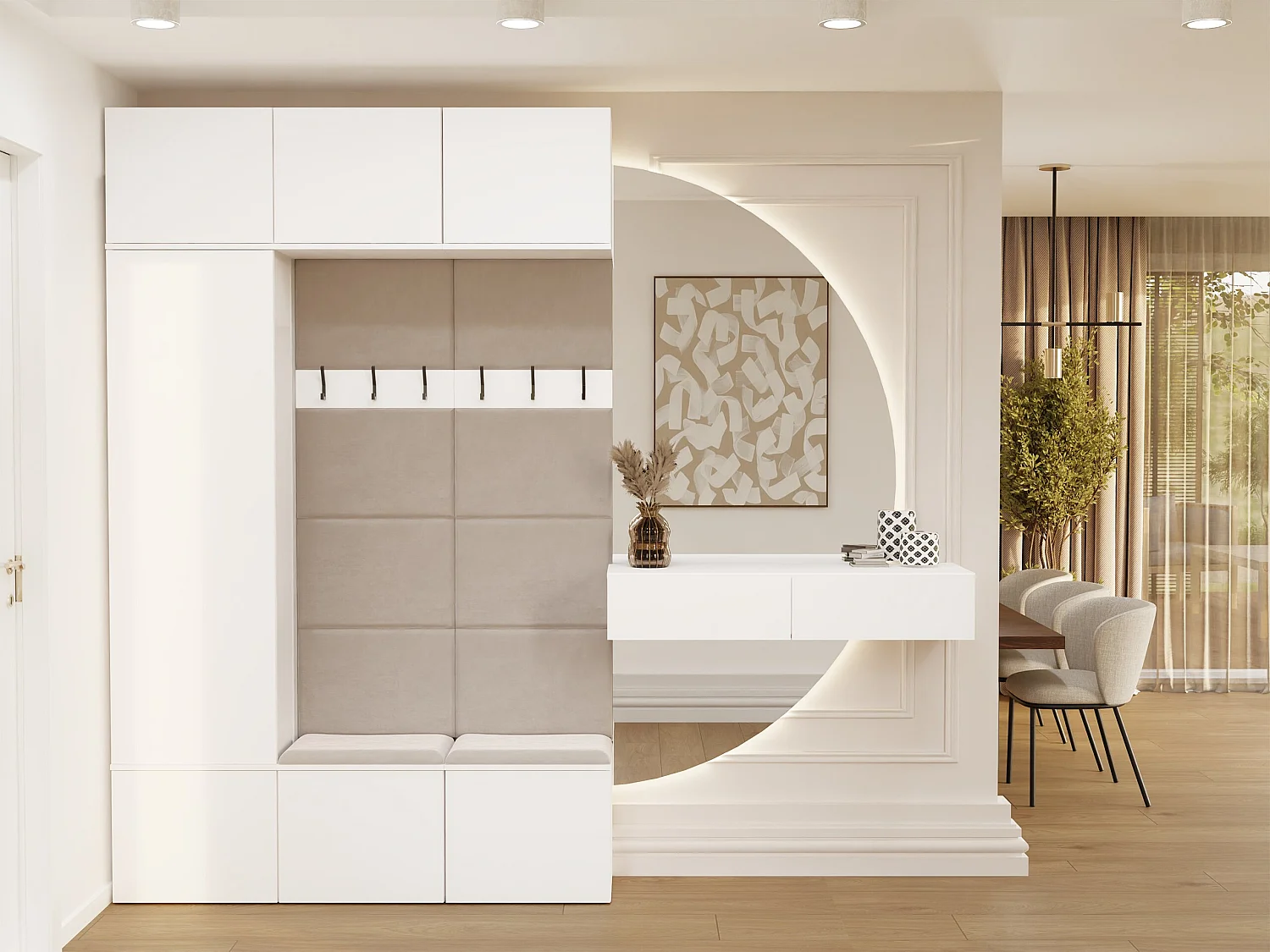 Mobile ingresso moderno 150x238 con scarpiera bianco/beige cashmere MIT10