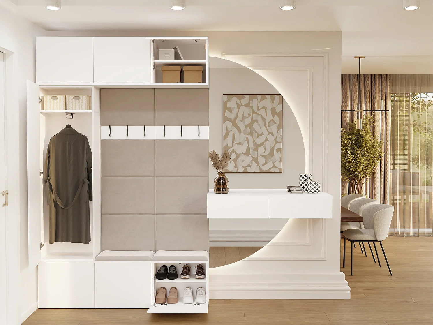 Mobile ingresso moderno 150x238 con scarpiera bianco/beige cashmere MIT10