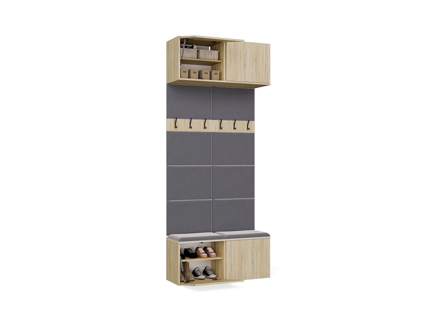 Mobile ingresso appendiabiti 100x238 con panca rovere chiaro/grigio MIT14