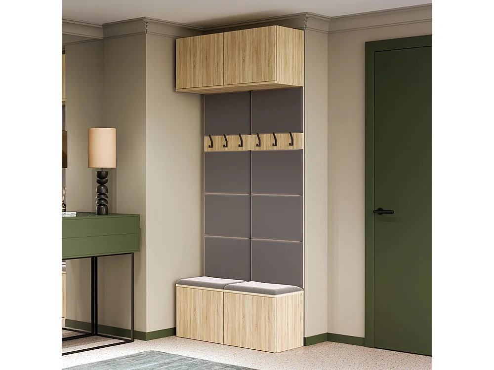 Mobile ingresso appendiabiti 100x238 con panca rovere chiaro/grigio MIT14