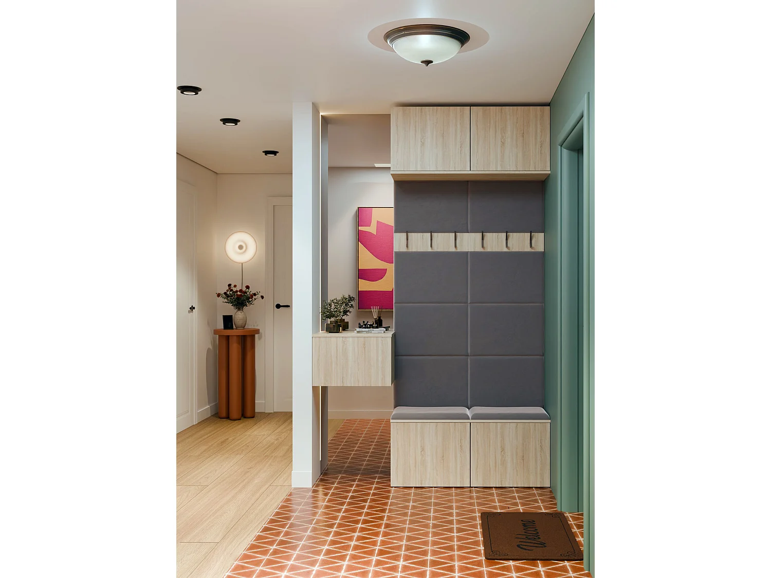Mobile ingresso appendiabiti 100x238 con panca rovere chiaro/grigio MIT14