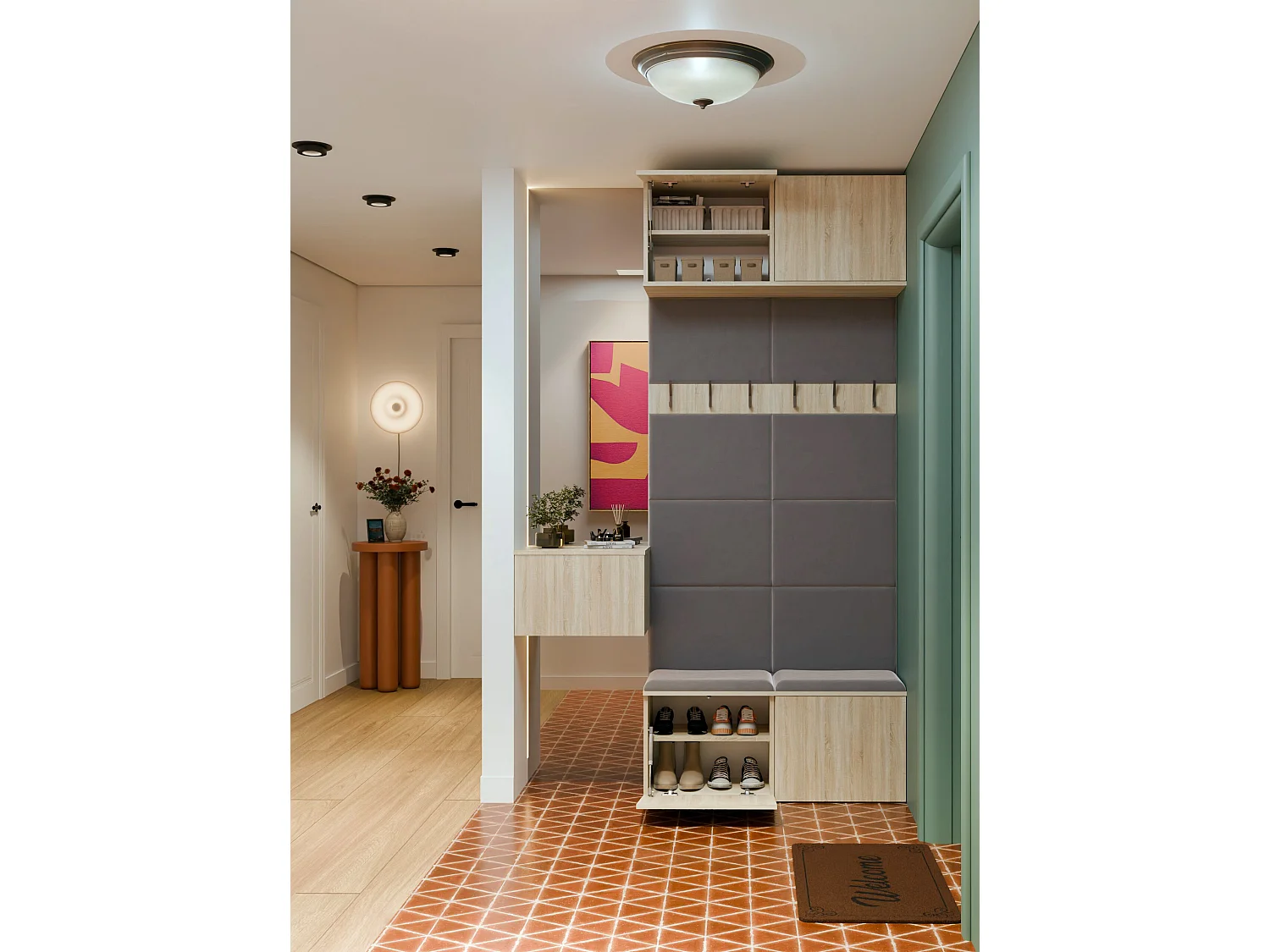 Mobile ingresso appendiabiti 100x238 con panca rovere chiaro/grigio MIT14