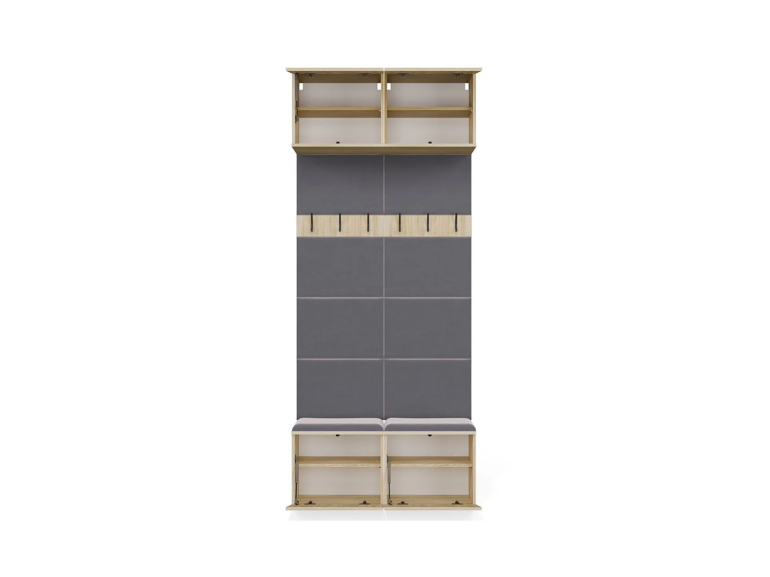 Mobile ingresso appendiabiti 100x238 con panca rovere chiaro/grigio MIT14