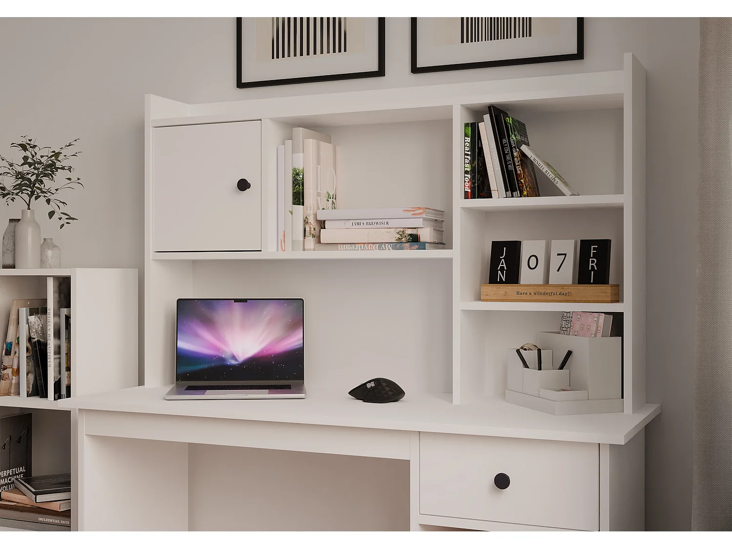 Scrivania moderna 120 cm con libreria bianco SCT22