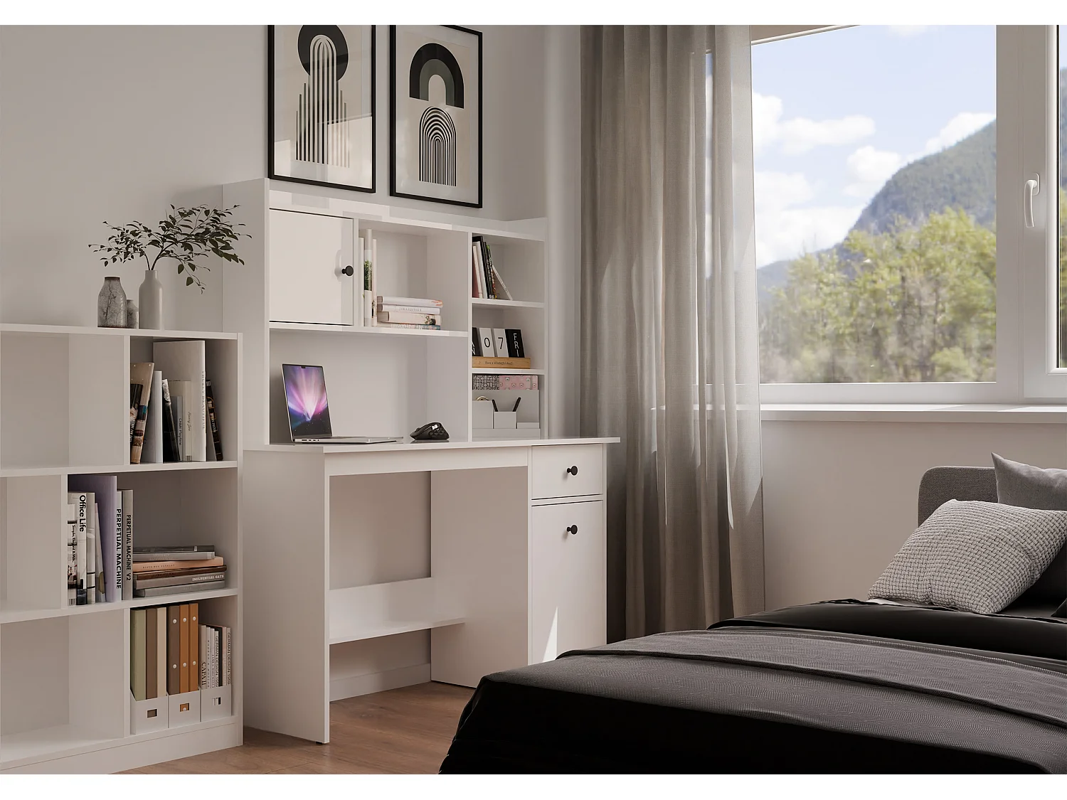 Scrivania moderna 120 cm con libreria bianco SCT22