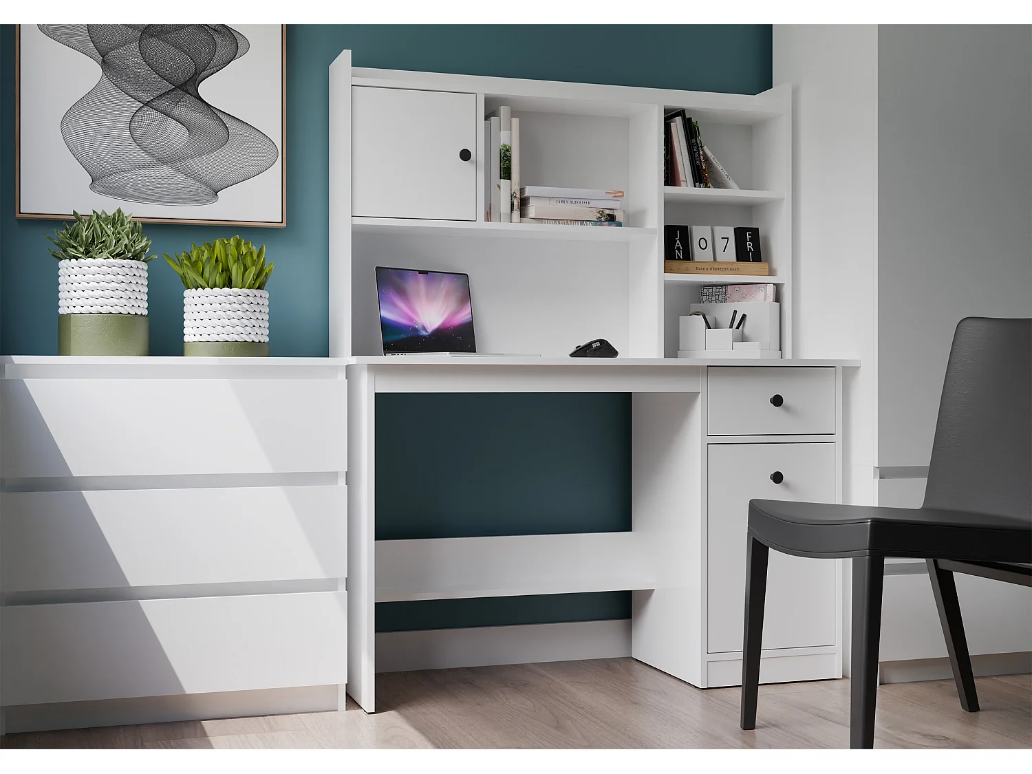 Scrivania moderna 120 cm con libreria bianco SCT22