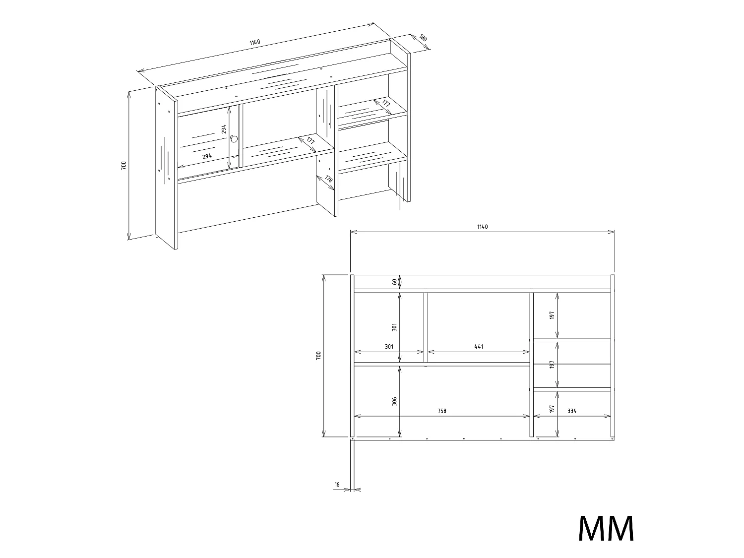 Scrivania moderna 120 cm con libreria bianco SCT22