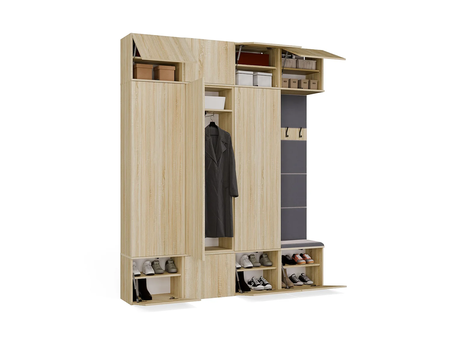 Mobile ingresso guardaroba 200x238 con panca rovere chiaro/grigio MIT13