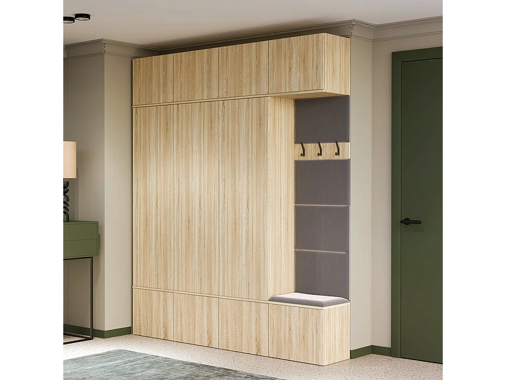 Mobile ingresso guardaroba 200x238 con panca rovere chiaro/grigio MIT13