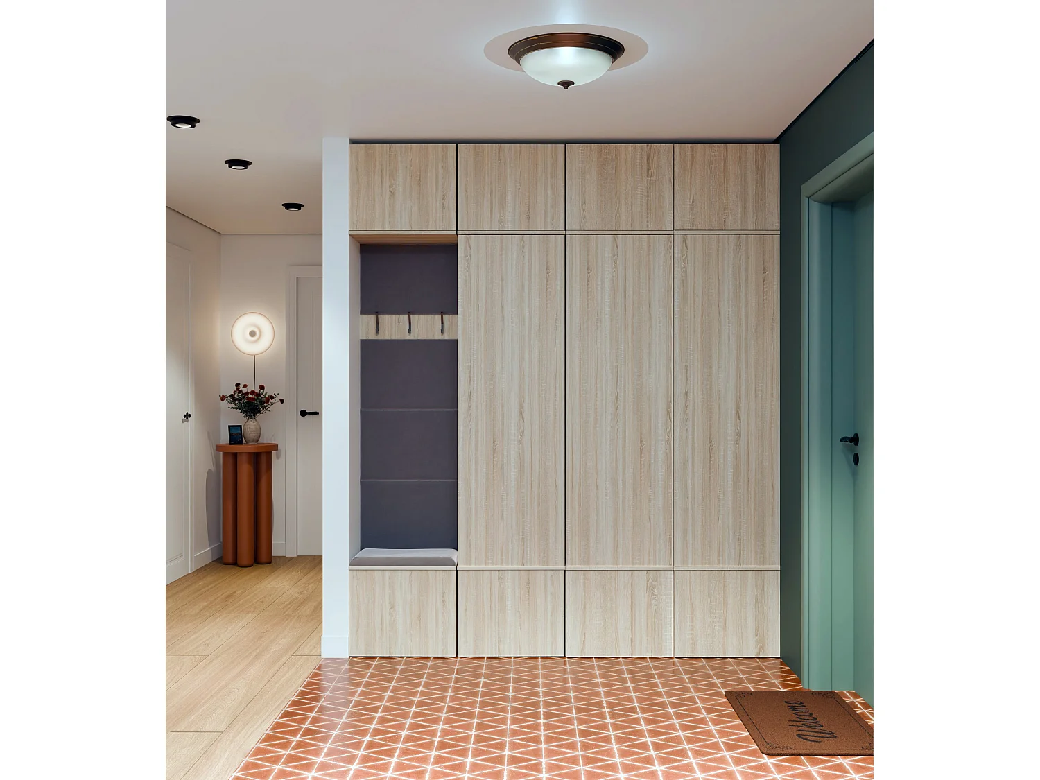 Mobile ingresso guardaroba 200x238 con panca rovere chiaro/grigio MIT13