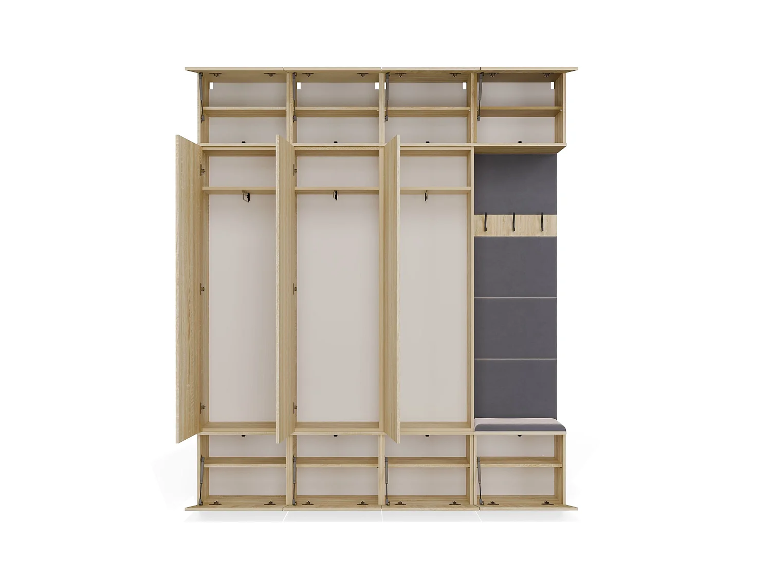 Mobile ingresso guardaroba 200x238 con panca rovere chiaro/grigio MIT13