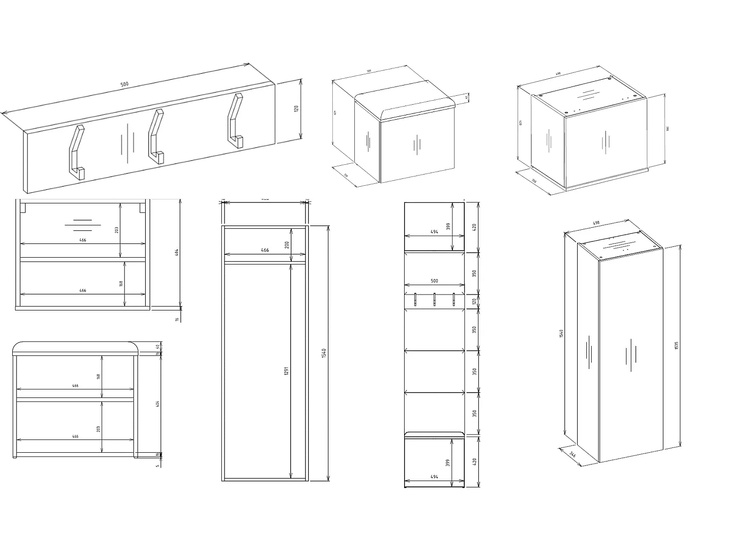 Mobile ingresso guardaroba 200x238 con panca rovere chiaro/grigio MIT13