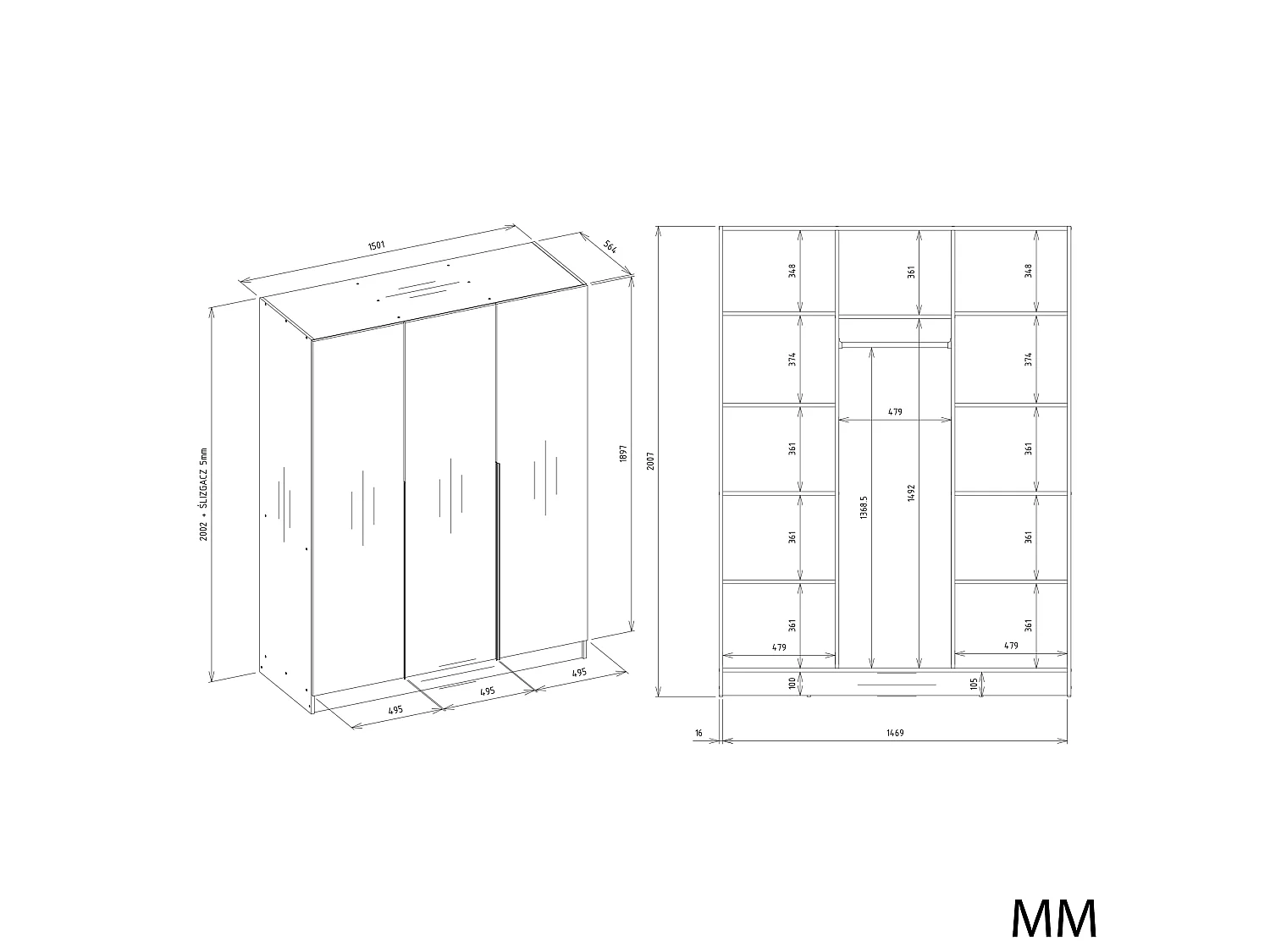 Armadio 3 ante 150x200 cm design elegante bianco opaco AT17